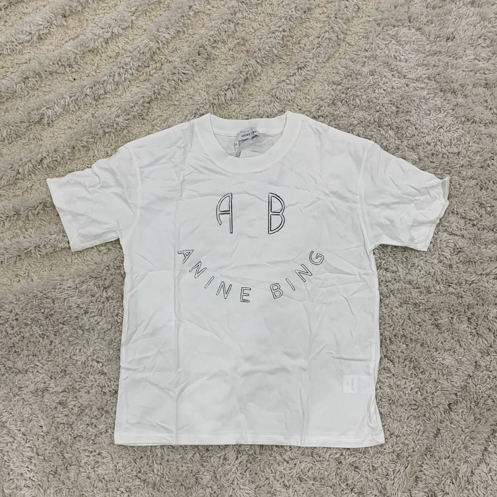 Anine Bing AB Big Smile Logo White Top for Woman Sizes Small Medium & Large